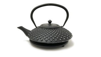 Théière en fonte argentée et noire