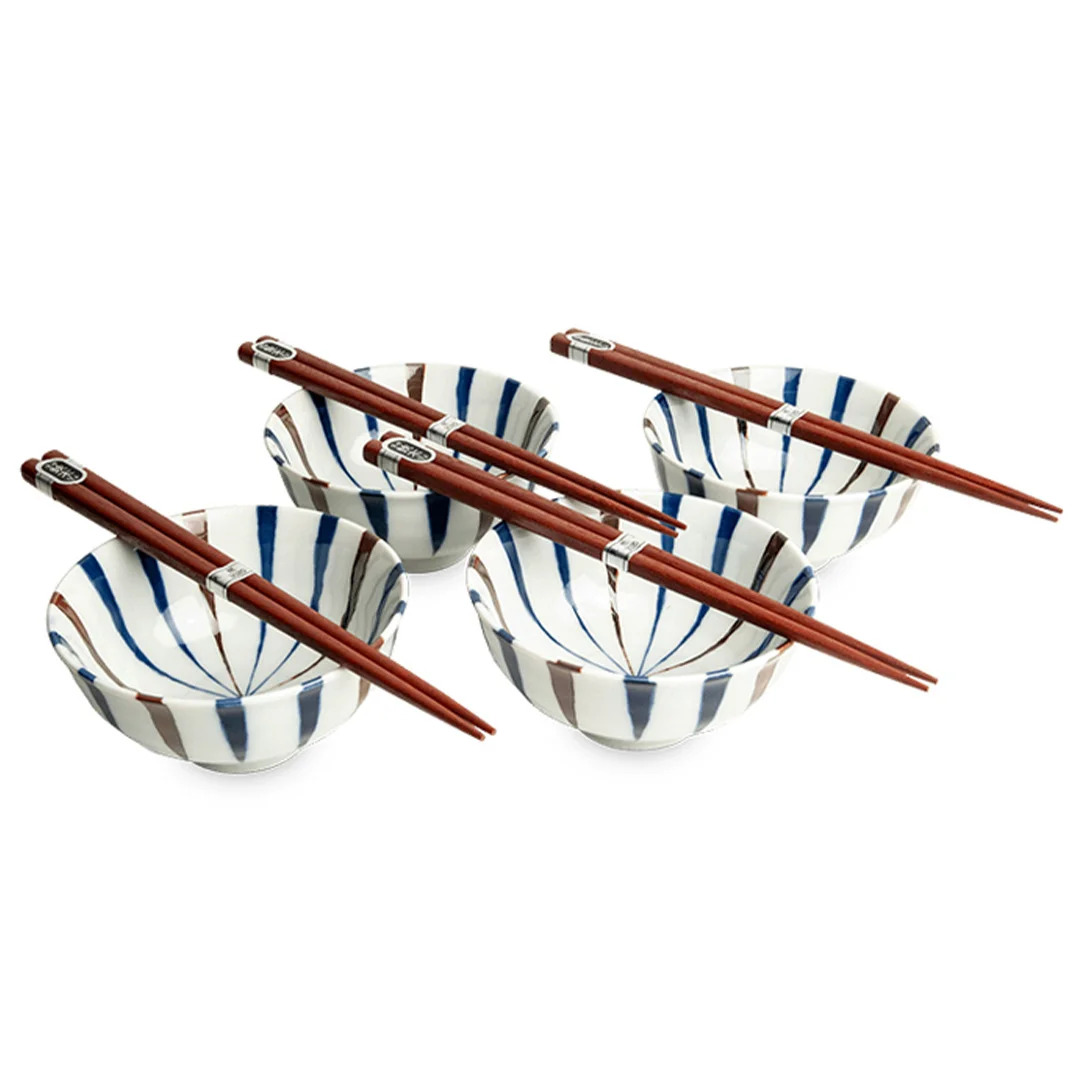 bol à rayures set de 4 avec baguette